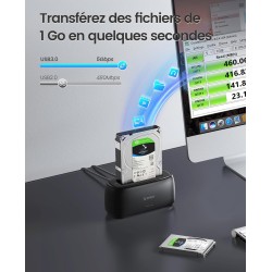 ORICO SATA SSD/HDD Dock pour Disque Dur, USB 3.0 Station d'accueil pour Dique Dur de 2,5 et 3,5 Pouces, Supporte UASP et Les dis