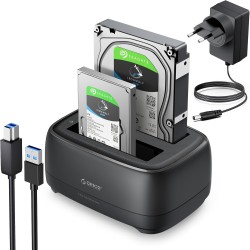 ORICO Docking Station pour 2 Disques Dur SATA SSD HDD de 2,5 et 3,5 Pouces, USB 3.0 Station d'accueil Disque Dur, Supporte UASP 