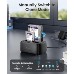 ORICO Docking Station pour 2 Disques Dur SATA SSD HDD de 2,5 ou 3,5 Pouces, USB 3.0 Station d'accueil Disque Dur, Fonction Clona