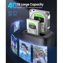 ORICO Docking Station pour 2 Disques Dur SATA SSD HDD de 2,5 ou 3,5 Pouces, USB 3.0 Station d'accueil Disque Dur, Fonction Clona