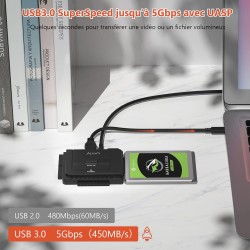 Alxum Adaptateur USB 3.0 vers IDE/SATA Disque Dur, Adaptateur Disque Dur IDE pour 2.5/ 3.5 Pouces SATA HDD/SSD avec Alimentation