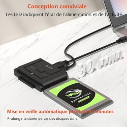 Alxum Adaptateur USB 3.0 vers IDE/SATA Disque Dur, Adaptateur Disque Dur IDE pour 2.5/ 3.5 Pouces SATA HDD/SSD avec Alimentation