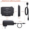 Alxum Adaptateur USB 3.0 vers IDE/SATA Disque Dur, Adaptateur Disque Dur IDE pour 2.5/ 3.5 Pouces SATA HDD/SSD avec Alimentation