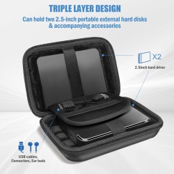 ProCase Étui Disque Dur Externe 2 x 2,5", Housse de Protection pour WD, Toshiba, Canvio, Seagate, Samsung SSD HDD, Pochette Port