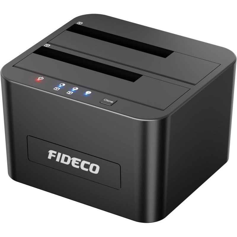 FIDECO HDD Docking Station, Station d'accueil pour Disque Dur USB3.0 pour 2,5 et 3,5 Pouces SATA HDD/SSD, Double Baie, Prise en 