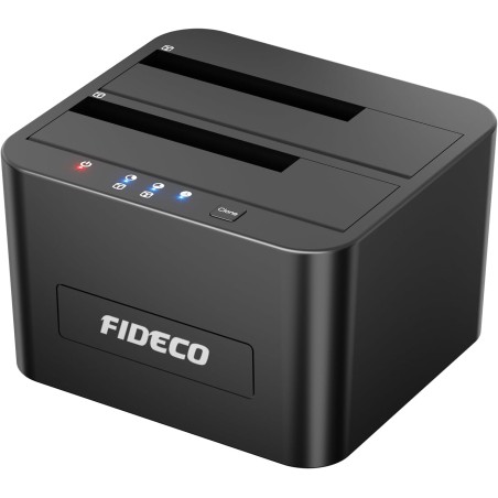 FIDECO HDD Docking Station, Station d'accueil pour Disque Dur USB3.0 pour 2,5 et 3,5 Pouces SATA HDD/SSD, Double Baie, Prise en 
