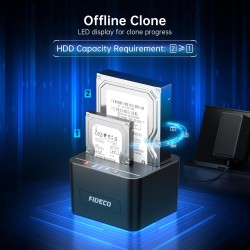 FIDECO HDD Docking Station, Station d'accueil pour Disque Dur USB3.0 pour 2,5 et 3,5 Pouces SATA HDD/SSD, Double Baie, Prise en 