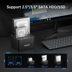 FIDECO HDD Docking Station, Station d'accueil pour Disque Dur USB3.0 pour 2,5 et 3,5 Pouces SATA HDD/SSD, Double Baie, Prise en 