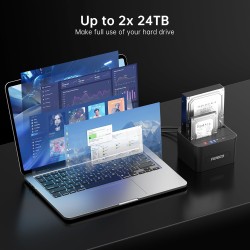 FIDECO HDD Docking Station, Station d'accueil pour Disque Dur USB3.0 pour 2,5 et 3,5 Pouces SATA HDD/SSD, Double Baie, Prise en 