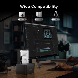 FIDECO HDD Docking Station, Station d'accueil pour Disque Dur USB3.0 pour 2,5 et 3,5 Pouces SATA HDD/SSD, Double Baie, Prise en 