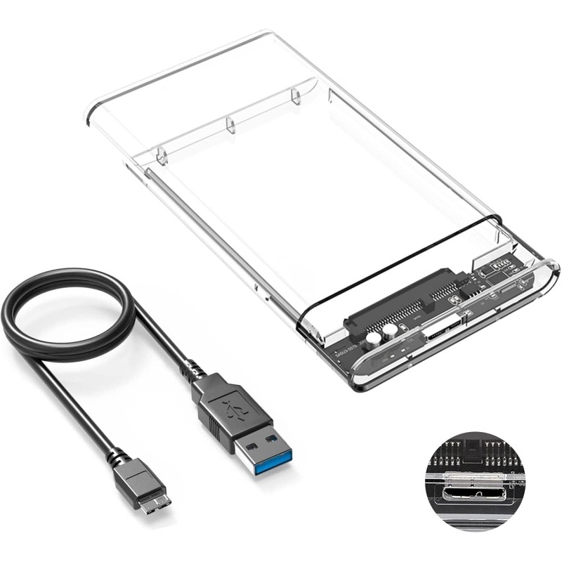 USB 3.0 Boîtier Disque Dur 2,5" ,Boitier Externe Disque 5Gbps pour SATA HDD et SSD de 2,5'' et 7/9.5 mm, accélération UASP, Trim