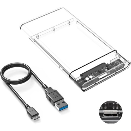 USB 3.0 Boîtier Disque Dur 2,5" ,Boitier Externe Disque 5Gbps pour SATA HDD et SSD de 2,5'' et 7/9.5 mm, accélération UASP, Trim