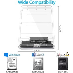 USB 3.0 Boîtier Disque Dur 2,5" ,Boitier Externe Disque 5Gbps pour SATA HDD et SSD de 2,5'' et 7/9.5 mm, accélération UASP, Trim