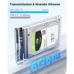 POSUGEAR Boitier Disque Dur 2.5'', USB 3.0 Boitier Externe Disque 5Gbps pour SATA HDD et SSD de 2,5'' et 7 mm/9.5 mm, Boitier SS