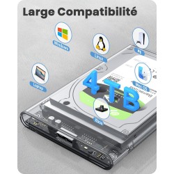 POSUGEAR Boitier Disque Dur 2.5'', USB 3.0 Boitier Externe Disque 5Gbps pour SATA HDD et SSD de 2,5'' et 7 mm/9.5 mm, Boitier SS