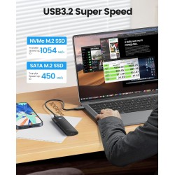 ORICO Boîtier SSD M2 NVMe SATA, Adaptateur SSD M2 USB C 3.2 Gen 2 10Gbps NVME PCIe, 5Gbps NGFF SATA M-Key(B+M Key) 2230/2242/226