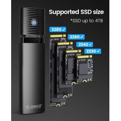ORICO Boîtier SSD M2 NVMe SATA, Adaptateur SSD M2 USB C 3.2 Gen 2 10Gbps NVME PCIe, 5Gbps NGFF SATA M-Key(B+M Key) 2230/2242/226