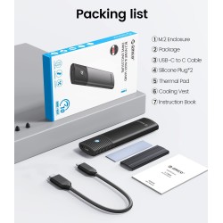 ORICO Boîtier SSD M2 NVMe SATA, Adaptateur SSD M2 USB C 3.2 Gen 2 10Gbps NVME PCIe, 5Gbps NGFF SATA M-Key(B+M Key) 2230/2242/226