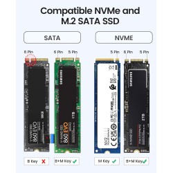 ORICO Boîtier SSD M.2 NVMe SATA Adaptateur, USB-C 3.2 Gen 2 10Gbps PCIe NVMe, 5Gbps NGFF SATA M-Key(B+M Key) 2230/2242/2260/2280