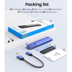 ORICO Boîtier SSD M.2 NVMe SATA Adaptateur, USB-C 3.2 Gen 2 10Gbps PCIe NVMe, 5Gbps NGFF SATA M-Key(B+M Key) 2230/2242/2260/2280