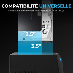 SABRENT Boitier Disque Dur 3.5 Adaptateur SATA to USB 2,5"/3,5", 2 Baies SSD/HDD vers USB 3.0, Boitier Disque Dur 3.5, Clonage H