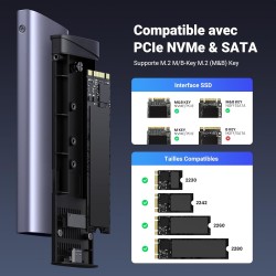 Uvert boîtier ssd m.2 nvme sata 10 gbps usb 3.2 gen 2 adaptateur disque dur externe pour m mb key 2230 2242 2260 2280 compatible
