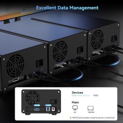 Boîtier de Disque Dur, CENMATE Aluminium Boîtier 2 Baie avec Ventilateur SATA 2,5/3,5 HDD/SSD, USB A/C 3.0, Supportant l'échange
