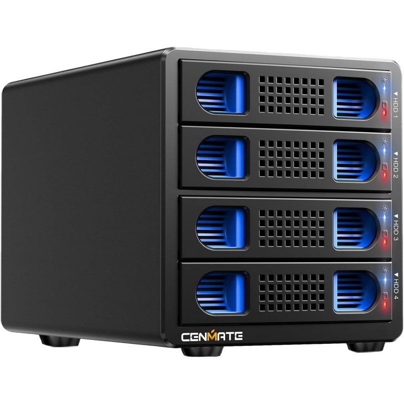 Boîtier de Disque Dur 4 Baies avec Ventilateur de 2,5/3,5 SATA HDD/SSD avec Câble USB A/C 3.0, Boîtier HDD sans Outil, Boîtier d
