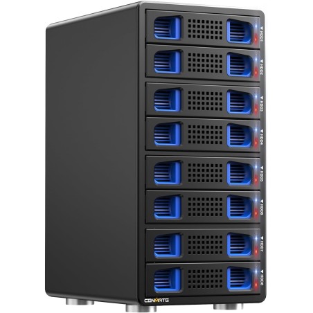 Boîtier Disque Dur 8 Baies avec Ventilateur pour 2.5/3.5" SATA HDD/SSD avec USB A/C 3.0, Supporte l'échange à Chaud, l'extension