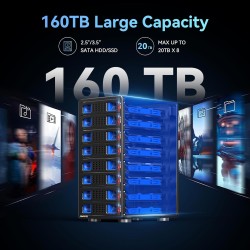 Boîtier Disque Dur 8 Baies avec Ventilateur pour 2.5/3.5" SATA HDD/SSD avec USB A/C 3.0, Supporte l'échange à Chaud, l'extension