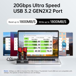 SSK M.2 NVMe Clone SSD Station d’Accueil, 20 Gbit/s Dual-Bay Boîtier SSD NVME USB3.2 Gen2X2 M.2 Duplicateur sans Outil pour clé 