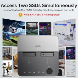 SSK M.2 NVMe Clone SSD Station d’Accueil, 20 Gbit/s Dual-Bay Boîtier SSD NVME USB3.2 Gen2X2 M.2 Duplicateur sans Outil pour clé 