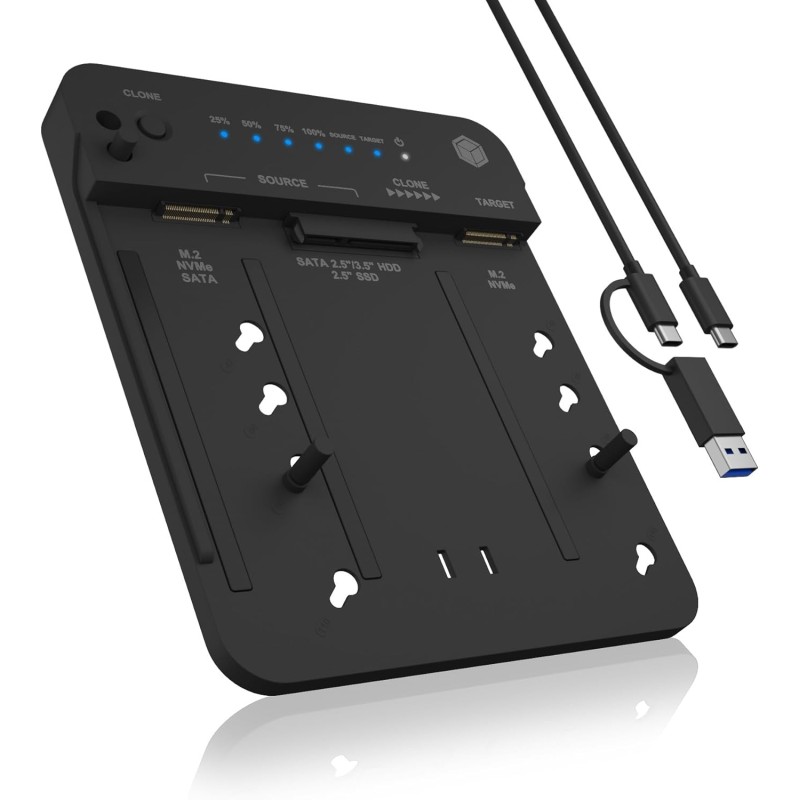 ICY BOX HDD/M.2 NVMe SSD Docking Station USB 3.2 Gen 2 (10 Gbit/s), Disques Dur Station de Clonage & Lecteur (SATA 2.5/3.5" & M.