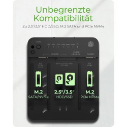 ICY BOX HDD/M.2 NVMe SSD Docking Station USB 3.2 Gen 2 (10 Gbit/s), Disques Dur Station de Clonage & Lecteur (SATA 2.5/3.5" & M.