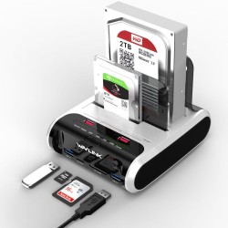 WAVLINK Station d'accueil pour Disque Dur USB pour SSD HDD SATA 2,5 ou 3,5 Pouces, Fonction de clonage Hors Ligne, Lecteur de Ca