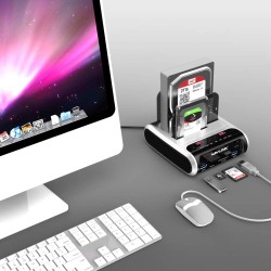 WAVLINK Station d'accueil pour Disque Dur USB pour SSD HDD SATA 2,5 ou 3,5 Pouces, Fonction de clonage Hors Ligne, Lecteur de Ca