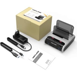 WAVLINK Station d'accueil pour Disque Dur USB pour SSD HDD SATA 2,5 ou 3,5 Pouces, Fonction de clonage Hors Ligne, Lecteur de Ca