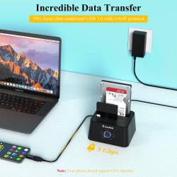 WAVLINK Station d'accueil USB 3.0 vers SATA Double Baie pour Disque Dur SATA 2,5" et 3,5" SATA et SSD, UASP optimisé et Prend en