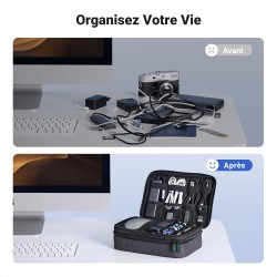 Uvert sac câble multifonctionnel rangement électronique pochette protection de voyage organisateur 2 couches pour tablette charg