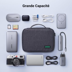 Uvert sac câble multifonctionnel rangement électronique pochette protection de voyage organisateur 2 couches pour tablette charg