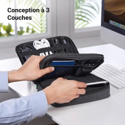Uvert sac câble multifonctionnel rangement électronique pochette protection de voyage organisateur 2 couches pour tablette charg
