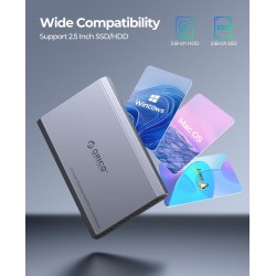 ORICO Aluminium Boîtier Disque Dur 2,5 USB 3.0, 5Gbps Externe HDD Boitier pour 2,5 Pouces SATA HDD SSD jusqu'à 6 to, Câble USB, 