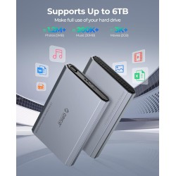 ORICO Aluminium Boîtier Disque Dur 2,5 USB 3.0, 5Gbps Externe HDD Boitier pour 2,5 Pouces SATA HDD SSD jusqu'à 6 to, Câble USB, 