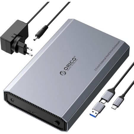 ORICO Aluminium Boîtier Disque Dur 3,5 USB-C 3.2 Gen 2 6Gbps Externe HDD Boitier pour 3,5/2,5 Pouces SATA HDD SSD jusqu'à 20 to,