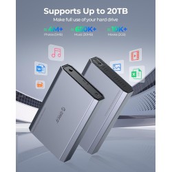 ORICO Aluminium Boîtier Disque Dur 3,5 USB-C 3.2 Gen 2 6Gbps Externe HDD Boitier pour 3,5/2,5 Pouces SATA HDD SSD jusqu'à 20 to,