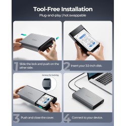 ORICO Aluminium Boîtier Disque Dur 3,5 USB-C 3.2 Gen 2 6Gbps Externe HDD Boitier pour 3,5/2,5 Pouces SATA HDD SSD jusqu'à 20 to,
