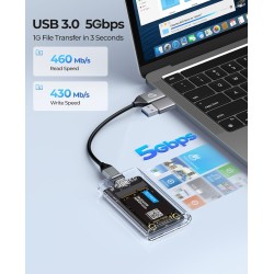 ORICO Boîtier mSATA SSD 5 Gbit/s, [sans Outil] Adaptateur mSATA vers USB 3.0 pour 3050 SSD, avec Câble USB, 2 TB Max-TC10