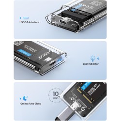 ORICO Boîtier mSATA SSD 5 Gbit/s, [sans Outil] Adaptateur mSATA vers USB 3.0 pour 3050 SSD, avec Câble USB, 2 TB Max-TC10