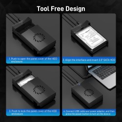 FIDECO Boîtier de Disque Dur 3,5, USB 3.0 vers SATA Station d'accueil du Disque Dur, Boîtier Externe Disque Dur pour Disque Dur 