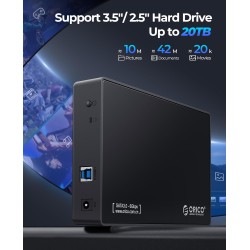 ORICO USB 3.0 Boîtier Disque Dur Externe, pour Disque Dur/SSD SATA 3,5/2,5 Pouces Jusqu'à 20 to, Boîtier de Disque Dur 3,5'' san